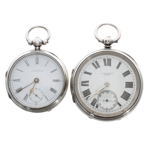 964 - Silver lever engine turned pocket watch, signed A. Yewdall, Leeds, 58mm, key; together with a silver... 