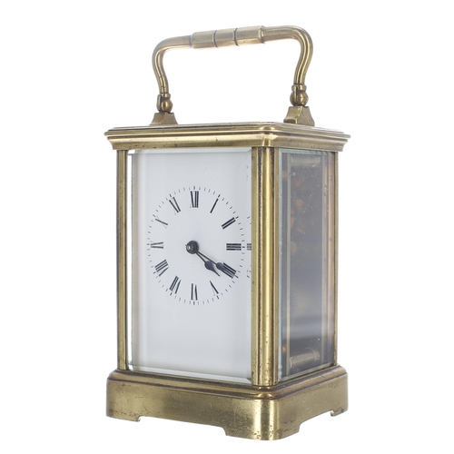 1255 - Carriage clock timepiece within a corniche brass case, 6.75