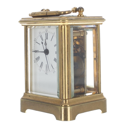 1229 - Miniature carriage clock timepiece with centre seconds, within a brass corniche case, 4