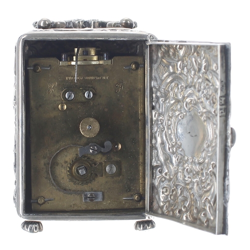 1343 - Miniature late Victorian silver cased carriage clock timepiece, the 1.5