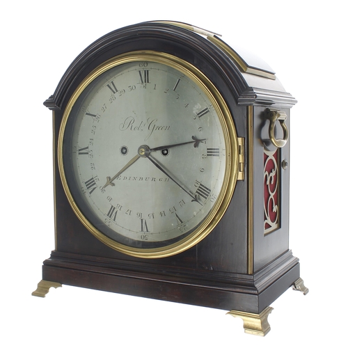 1353 - Good and unusual English mahogany triple pad top double fusee bracket clock with calendar, the 9