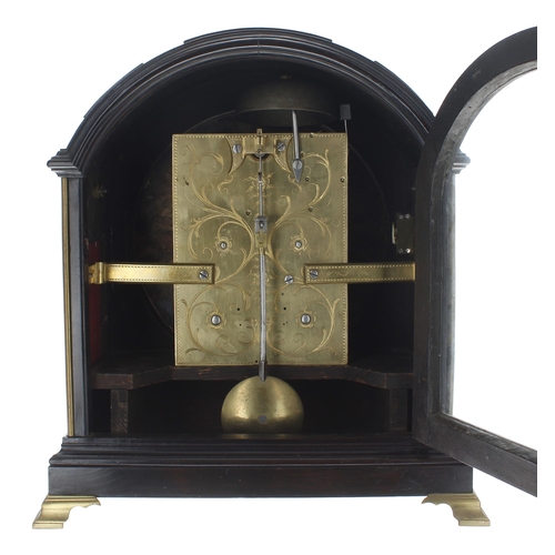 1353 - Good and unusual English mahogany triple pad top double fusee bracket clock with calendar, the 9