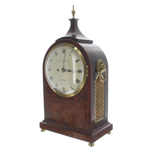 1354 - Good English mahogany and inlaid double fusee bracket clock, the 8