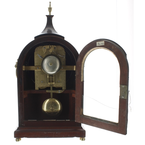 1354 - Good English mahogany and inlaid double fusee bracket clock, the 8