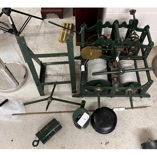 1337 - Interesting two train turret clock, the movement within a dark green painted cast iron chair frame w... 