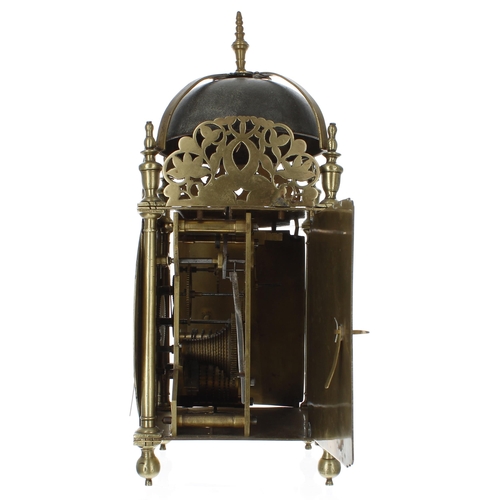 1378 - English period brass lantern clock case with later single fusee movement, the 6.25