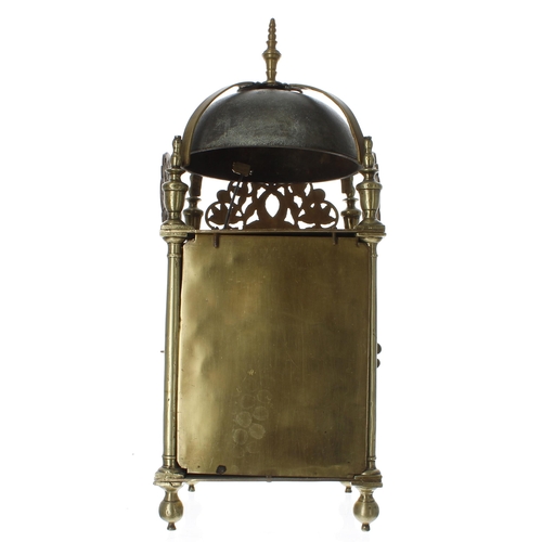 1378 - English period brass lantern clock case with later single fusee movement, the 6.25