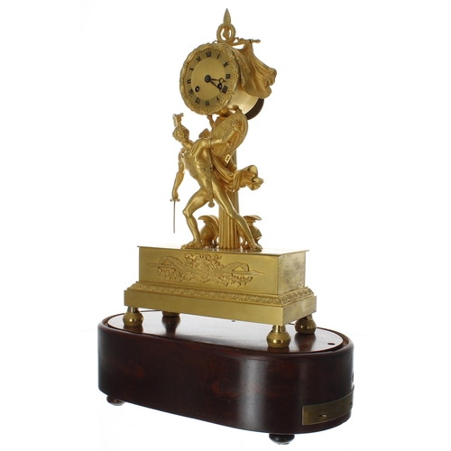 1304 - Fine French Empire ormolu figural two train musical mantel clock with F. Lecoultre musical movement ... 