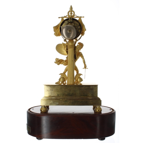 1304 - Fine French Empire ormolu figural two train musical mantel clock with F. Lecoultre musical movement ... 