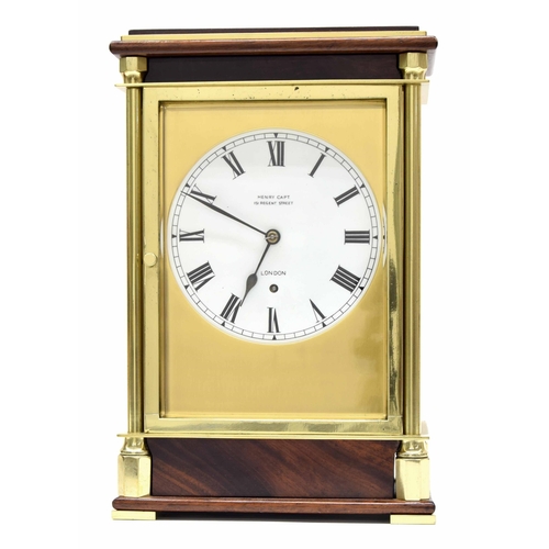 1511 - Good and unusual mahogany and brass mantel clock timepiece, the 6.25