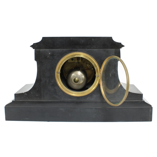 1512 - Good French black marble and malachite two train mantel clock, the movement back plate stamped A. Br... 