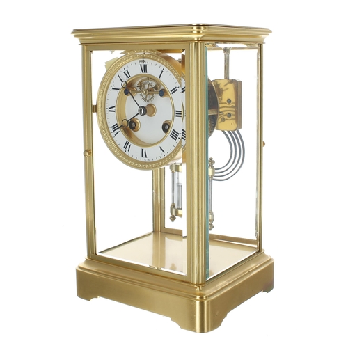 1515 - Good small French brass four glass two train mantel clock, the 3.5