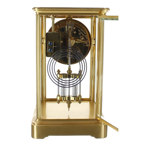 1515 - Good small French brass four glass two train mantel clock, the 3.5