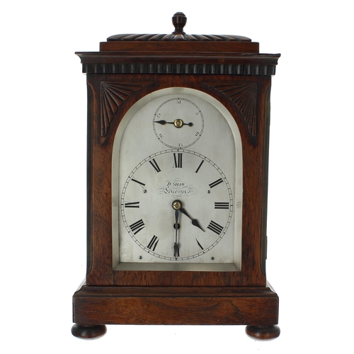 1517 - Good small English rosewood single fusee mantel clock, the 4.25