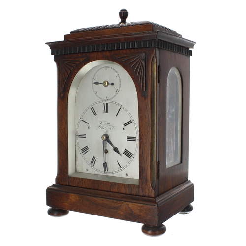 1517 - Good small English rosewood single fusee mantel clock, the 4.25