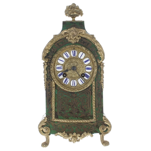 1518 - French boulle and gilt metal mounted two train mantel clock, the Japy Freres movement striking on a ... 