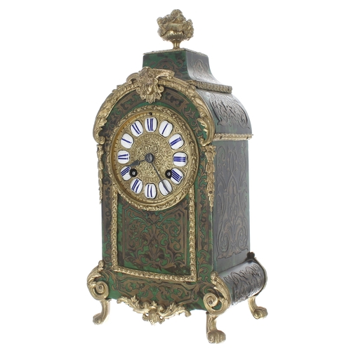 1518 - French boulle and gilt metal mounted two train mantel clock, the Japy Freres movement striking on a ... 