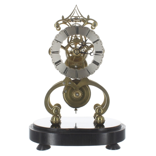 1524 - Brass single fusee skeleton clock, the 4