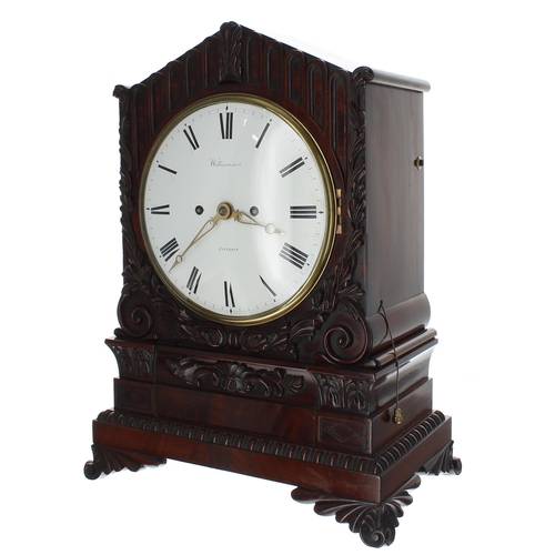 1527 - Good English mahogany double fusee bracket clock with bracket, the 8