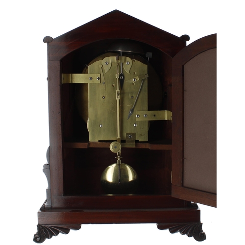 1527 - Good English mahogany double fusee bracket clock with bracket, the 8