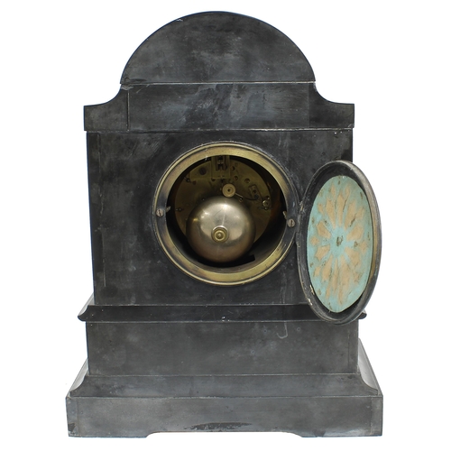 2325 - French black slate and gilt metal mounted two train mantel clock, the 3.75