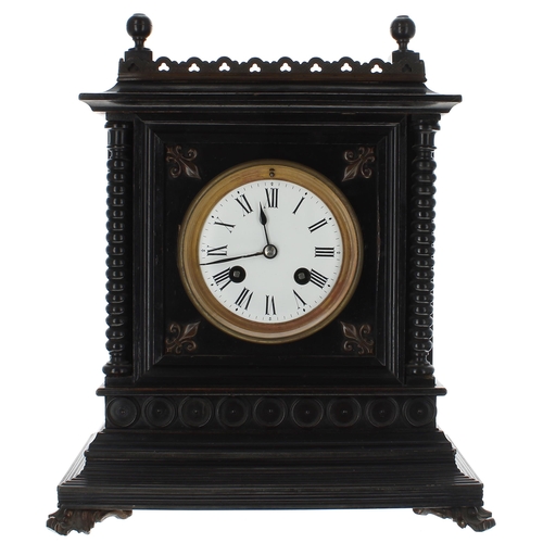 2328 - French ebonised two train mantel clock striking on a bell, the 3.25