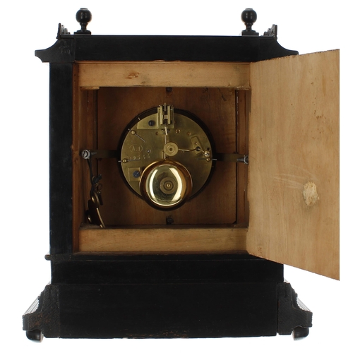 2328 - French ebonised two train mantel clock striking on a bell, the 3.25