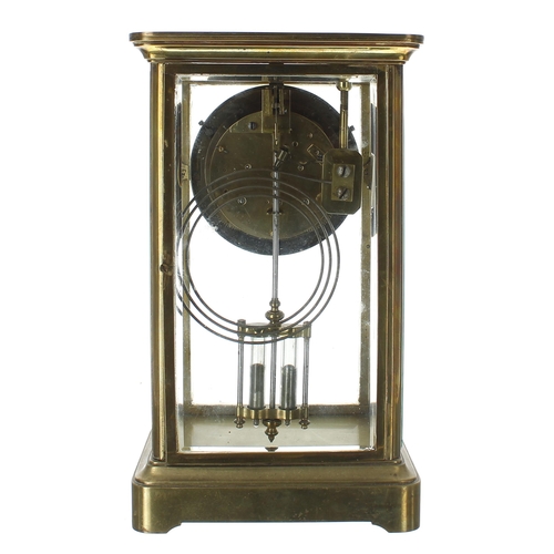 2333 - French brass four glass mantel clock striking on a gong, the 3.75