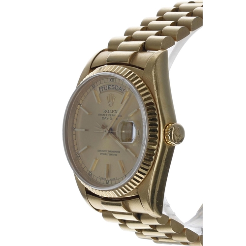 59 - Rolex Oyster Perpetual Day-Date 18ct gentleman's wristwatch, reference no. 18038, serial no. 9331xxx... 