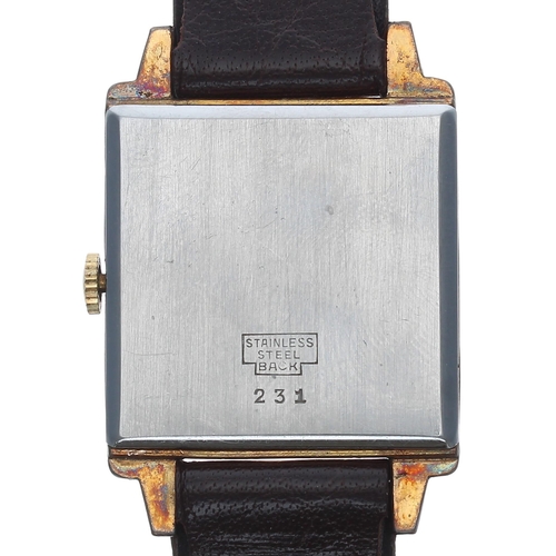 151 - Baume rectangular gold plated and stainless steel gentleman's wristwatch, case no. 221, circa 1950s,... 