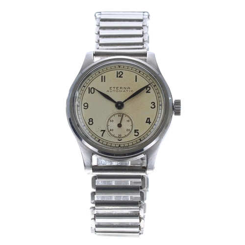 165 - Eterna 'bumper' automatic mid-size stainless steel wristwatch, circa 1950s,  silvered dial with Arab... 