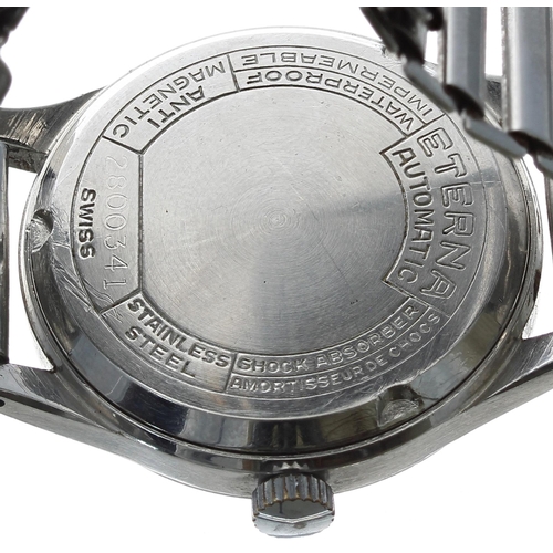 165 - Eterna 'bumper' automatic mid-size stainless steel wristwatch, circa 1950s,  silvered dial with Arab... 