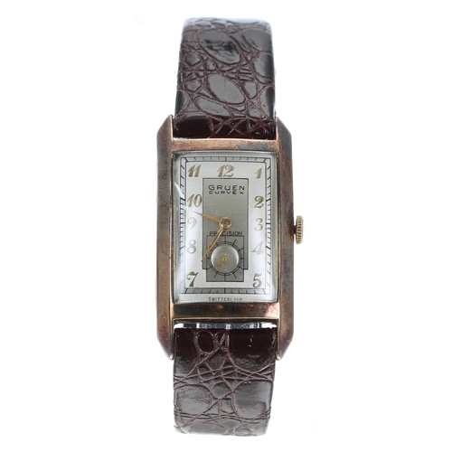 215 - Gruen Curvex Precision 10k gold filled rectangular gentleman's wristwatch, circa 1940s, silvered rec... 