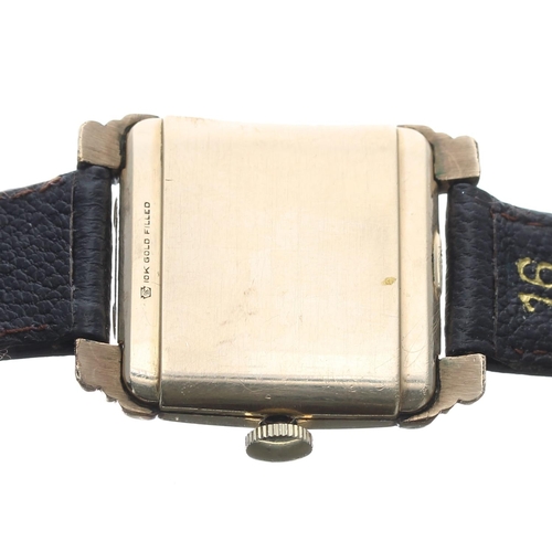 233 - Waltham 10k gold filled square cased gentleman's wristwatch, circa 1947, serial no. 3299xxx, curved ... 