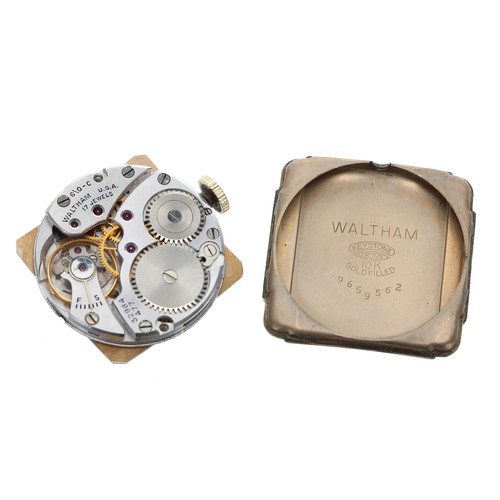 233 - Waltham 10k gold filled square cased gentleman's wristwatch, circa 1947, serial no. 3299xxx, curved ... 