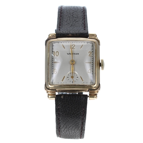 233 - Waltham 10k gold filled square cased gentleman's wristwatch, circa 1947, serial no. 3299xxx, curved ... 