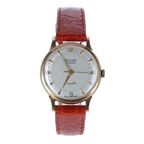 240 - Rotary 9ct gentleman's wristwatch, London 1959, silvered dial with applied gilt Arabic twelve and si... 