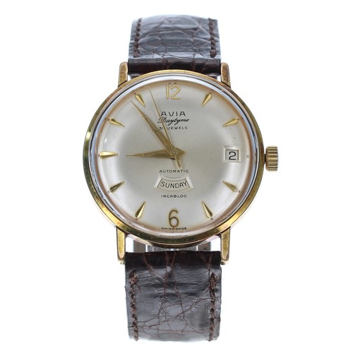 249 - Avia Daytyme automatic gold plated and stainless steel gentleman's wristwatch, circa 1960s, silvered... 