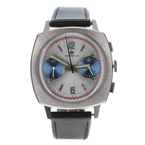 251 - Perona Chronograph stainless steel gentleman's wristwatch, reference no. 1232, circa 1970s, silvered... 