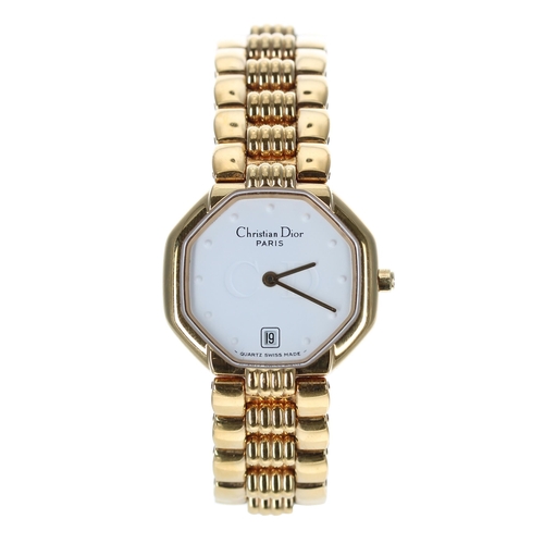 256 - Christian Dior octagonal gold plated lady's wristwatch, case no. 48153, white dial, the case back en... 