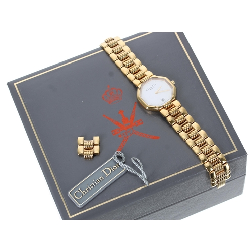 256 - Christian Dior octagonal gold plated lady's wristwatch, case no. 48153, white dial, the case back en... 