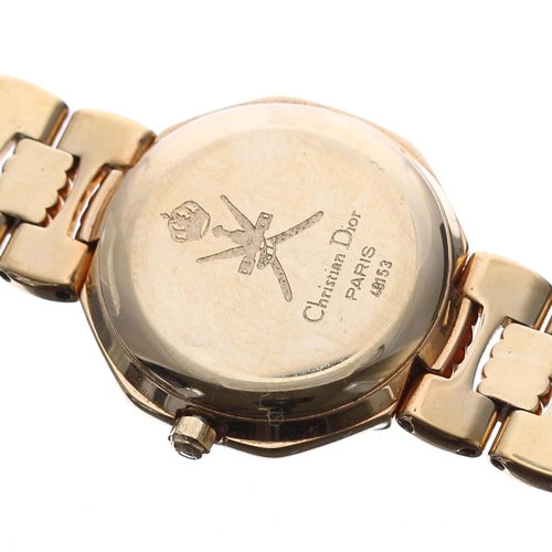 256 - Christian Dior octagonal gold plated lady's wristwatch, case no. 48153, white dial, the case back en... 