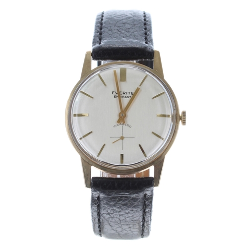 258 - Everite Embassy 9ct gentleman's wristwatch, London 1974, silvered dial with gilt hour baton markers,... 