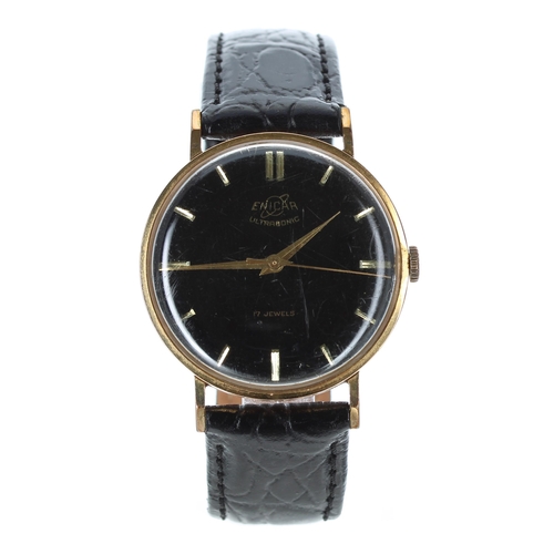 262 - Enicar Ultrasonic gold plated and stainless steel gentleman's wristwatch, black dial with gilt baton... 