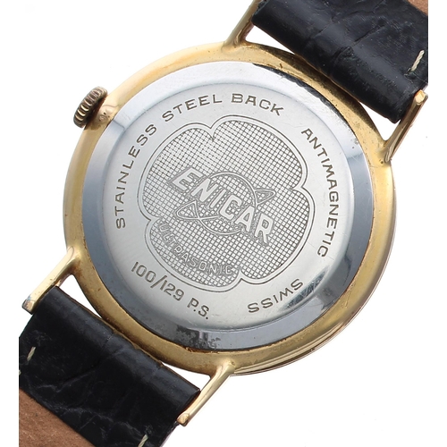 262 - Enicar Ultrasonic gold plated and stainless steel gentleman's wristwatch, black dial with gilt baton... 