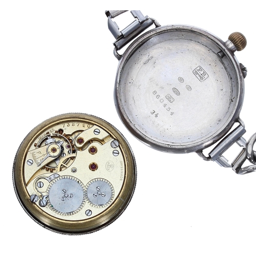 287 - Stauffer & Co. Peerless (IWC) Borgel cased silver wire-lug gentleman's wristwatch, import hallma... 