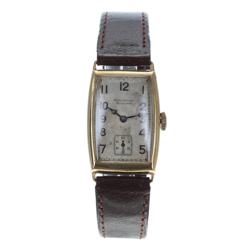 278 - Bravington Renown 9ct rectangular gentleman's wristwatch, Birmingham 1936, silvered dial with Arabic... 