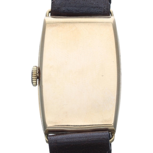 278 - Bravington Renown 9ct rectangular gentleman's wristwatch, Birmingham 1936, silvered dial with Arabic... 