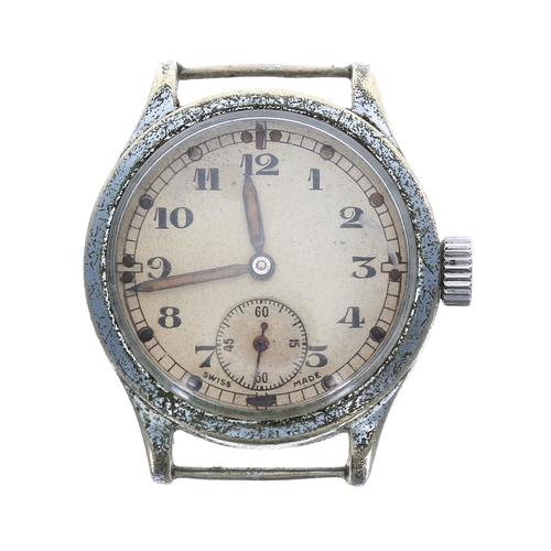 294 - WWII British Army ATP issue nickel plated and stainless steel wristwatch, silvered dial with Arabic ... 