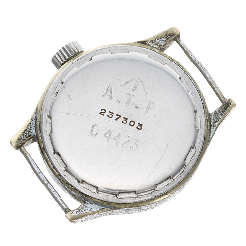 294 - WWII British Army ATP issue nickel plated and stainless steel wristwatch, silvered dial with Arabic ... 